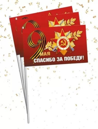 Бумажный флаг "Спасибо за Победу! " 15*20см с палочкой