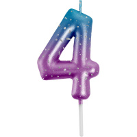 Свеча-цифра "4" Degrade  6 см, метал.цвет+напыление серебрян.точками