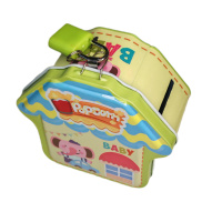 Копилка металл. "Домик" с замочком 10*9,5*4,8 см, ассорти дизайнов