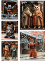 Тетрадь А5 48л кл. Проф-Пресс "Азиатские коты" лен, серебро, 5диз.в спайке