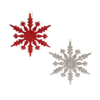 Подвесное украшение 15см "Снежинка" пластик, красный