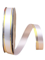 Лента упаковочная 20мм*91м, золотые полосы, белый