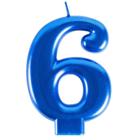 Свеча-цифра "6" Синяя, 8см