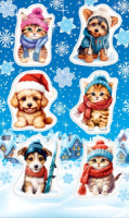 Наклейки новогодние "Домашние животные" 16*10см