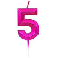 Свеча-цифра "5" Диамант Маджента, 4,5см.