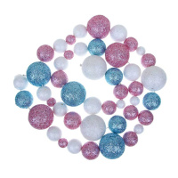 Бусы декоративные  1,2м, с шарами разных диаметров, белый/розовый/голубой