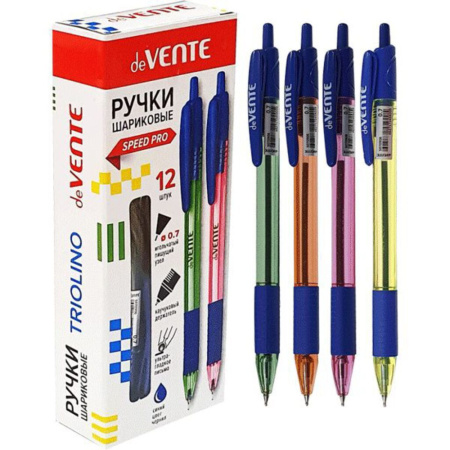 Ручка шар. deVENTE "Triolino Neon", 0,7мм, автомат., с покрытием Soft Touch, синяя, корп. ассорти