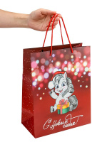 Пакет подар. бум. новогодн. 26*32*13см, 190 гр/м СГ "Пони с подарком"