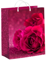 Пакет 26*24см (140мк) с пластиковой ручкой "Малиновые розы" мягкий пластик