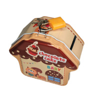 Копилка металл. "Домик" с замочком 10*9,5*4,8 см, ассорти дизайнов