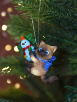 Подвесное украшение  7см "Котик на веточке" из полирезины