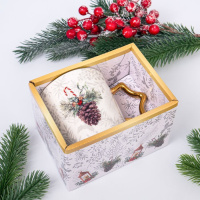 Кружка фарфоровая 350мл "Новогодняя с золотом" 2 дизайна