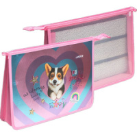 Папка д/труда А4 (337*243*80) 2отд. молния сверху, пластик" Corgi" конгр.тиснение