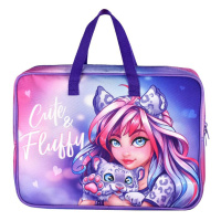 Папка А4 (345*260*70) с ручками, молния, ткань "Девушка с барсом"