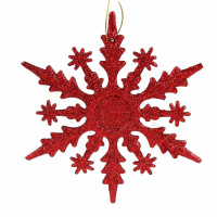 Подвесное украшение 15см "Снежинка" пластик, красный