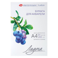 Папка для акварели  А4 20л. "Ладога" 200г/м,  100% целлюлоза, среднее зерно