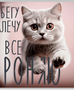 Тетрадь А5  96л кл. Проф-Пресс "Котики и надписи" лен, серебро