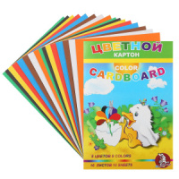 Картон цв. А4  8цв. 16л. немелов., одностор., пл. 220гр/м2 "  "Утенок"