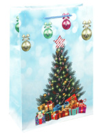 Пакет подар. бум. новогодн. 22*31*10см 128гр/м "Подарочки под ёлкой на голубом"
