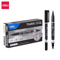 Маркер перманентный двухсторонний  0,5мм и 1мм , чёрный