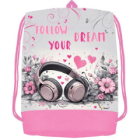 Мешок для обуви 1 отд, 410*540, карман "Розовые наушники"