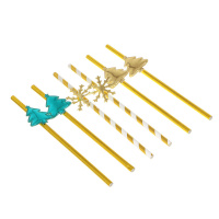 Трубочки для напитков "Новогодние" 19см 6шт 2 вида