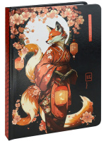 Записная книжка А5  80л. 7БЦ, "Кицуне"  холодная фольга + твин лак, 100гр/м. клетка