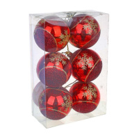 Набор елочных шаров 6 см, 6 шт., красный с золотом, пластик