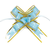 Бант подарочный затягивающийся  10см*30мм, 46см с органзой и рисунком ГОЛУБОЙ 10шт/уп