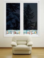 Витражная наклейка-бордюр 47*16см "Новогодняя улица"