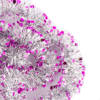 Мишура "Иней" серебряная розовые кончики  2м, d=5см