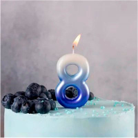 Свеча-цифра "8" Омбре голуб/синий, 6см.