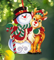 Подвесное украшение "Снеговик и олень", 29см, картон, глиттер