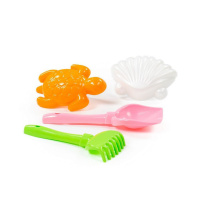 Набор игрушек. Лопатка 22см, грабли 22см, формочки 2шт ( ракушка + черепаха)