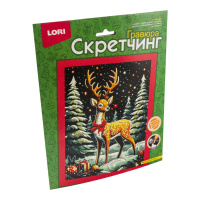 Гравюра - скретчинг 18*24см "Новогодний олень"