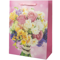 Пакет подар. бумажн. 26*10*32 см, 210 гр/м Букеты, 4 дизайна