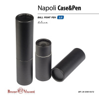 Ручка автомат. в футляре "Napoli. Черная с серебром" шарик., 1,0мм, металл., синие чернила