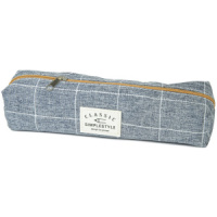 Пенал-косметичка (200*50*40) молния, ткань, "Строгая клетка" синий