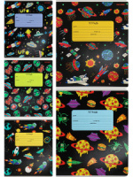 Тетрадь А5 12л косая лин. с доп.горизонт.лин. Проф-Пресс "Переполох в космосе" 5диз.в сп.,белизна92%