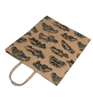 Пакет подар. бумажн. 25*22*12 см,  80 гр/м2  Ретро автомобиль, крученые ручки