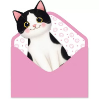 Открытка фигурная б/т "Котик" черно-белый с конвертом