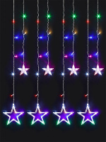 Гирлянда электрическая Штора 2,5*1м 92LED "Звездное небо" 220 В, мультицвет, фигуры