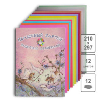 Картон цв. А4 12цв. 12л. мелов., пл. 210гр/м2 "Мышки-эльфы"