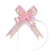 Бант подарочный затягивающийся   7см*18мм, принт: розочки  РОЗОВЫЙ, 10шт/уп