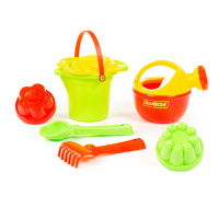 Набор игрушек. Ведро малое с носиком, ситечко-цветок, совок, грабельки, 2 формочки, лейка малая