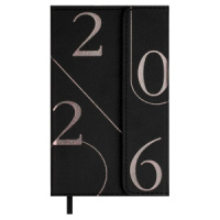 Еженедельник дат. 2026г 95*155мм 64л., кожзам., тв.пер. "Кассандра черный" тисн.фольгой, ляссе