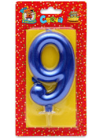 Свеча-цифра "9" Синий металлик"