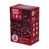 Гирлянда электрическая  9м 100LED светодиодная, прозарчный шнур, вьюн 220В, красный +золото