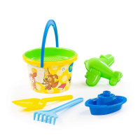 Набор игрушек. "Простоквашино" ведро среднее с наклейкой, ситечко, лопатка, грабельки, формочка