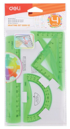 Набор геометрический (2прямоуг., 15см лин.), ассорти